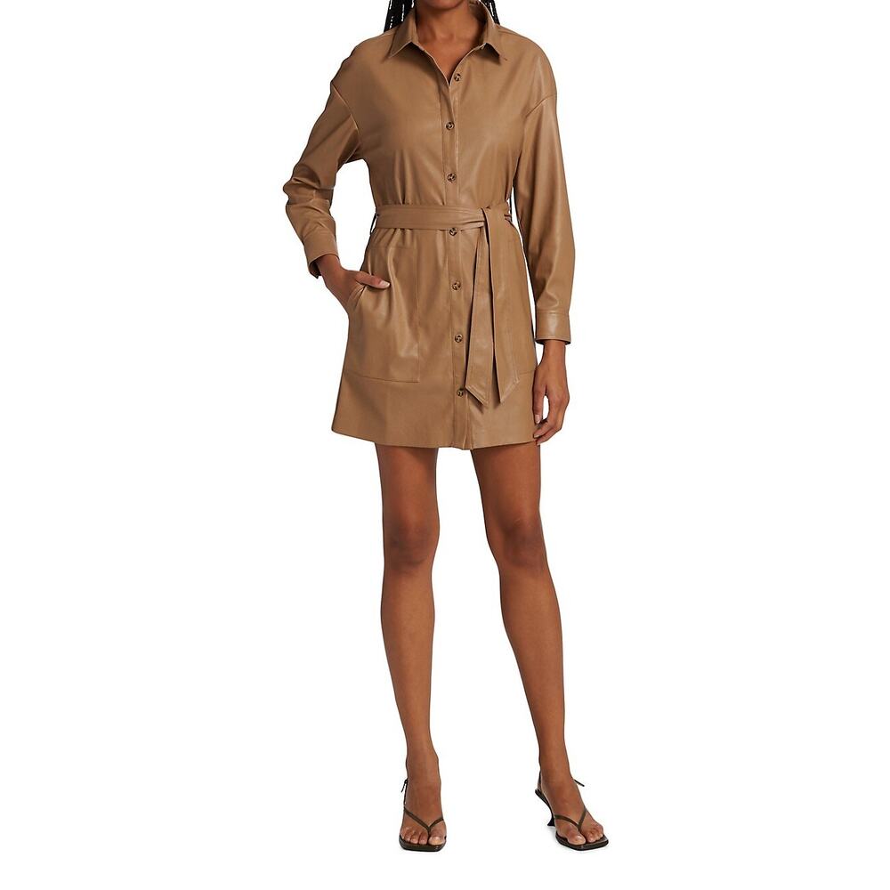 N:PHILANTHROPY Ray Faux Leather Shirtdress in Camel Size Small Tan Brown Chic